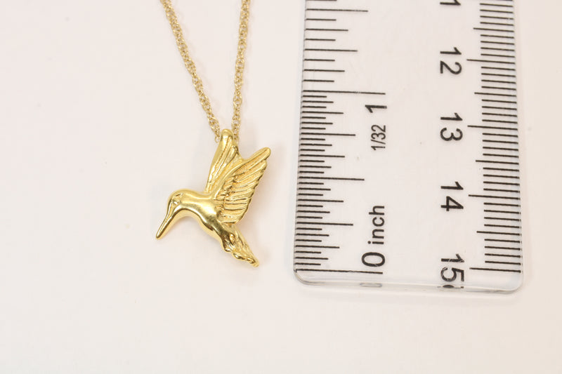 Gold Flying Hummingbird Necklace: 14kt Vermeil Bird Charm for her
