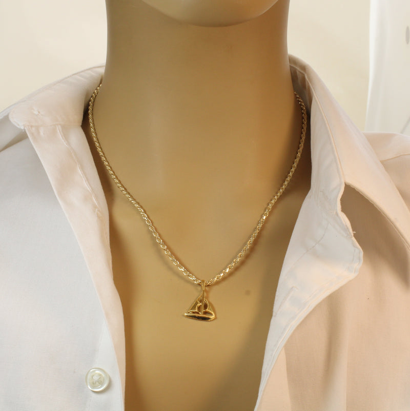 Gold Sailboat Necklace with two sails made in 14kt Gold Vermeil