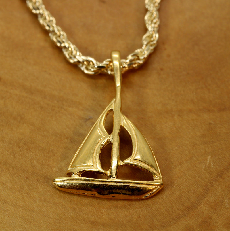 Gold Sailboat Necklace with two sails made in 14kt Gold Vermeil