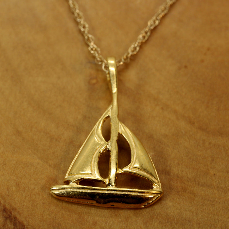 Gold Sailboat Necklace with two sails made in 14kt Gold Vermeil