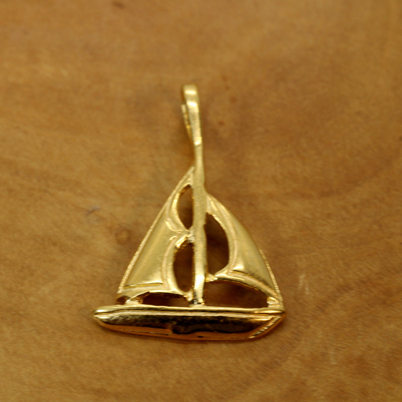 Gold Sailboat Necklace with two sails made in 14kt Gold Vermeil