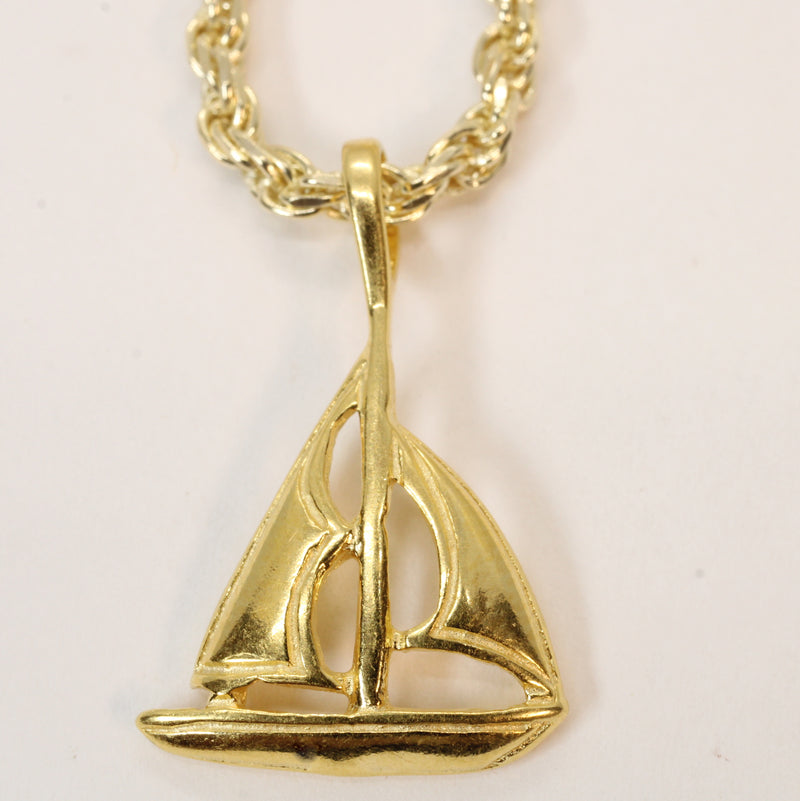 Gold Sailboat Necklace with two sails made in 14kt Gold Vermeil