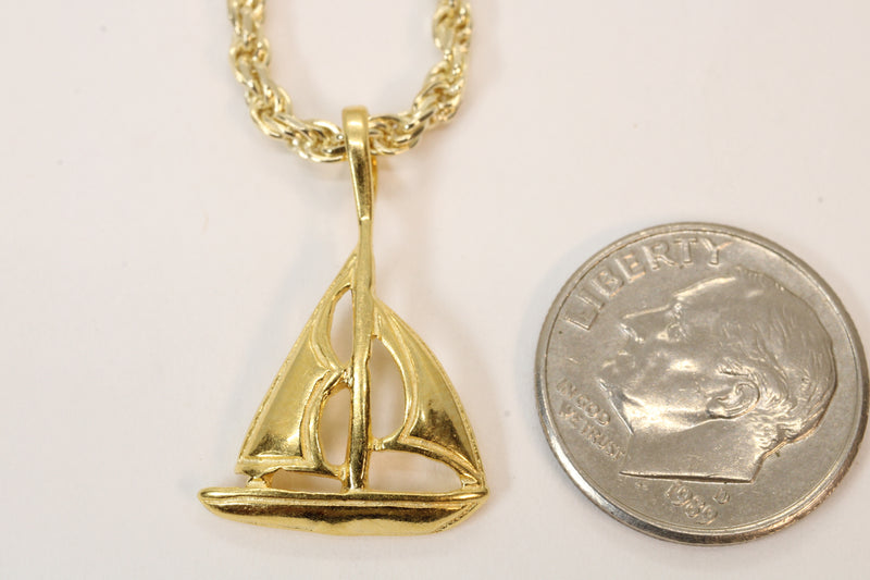 Gold Sailboat Necklace with two sails made in 14kt Gold Vermeil