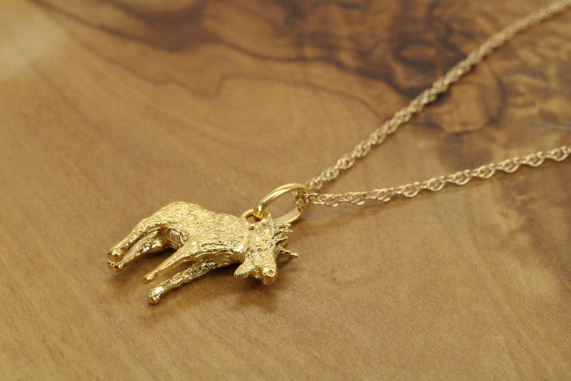 Gold Moose Necklace for him or her made in gold vermeil