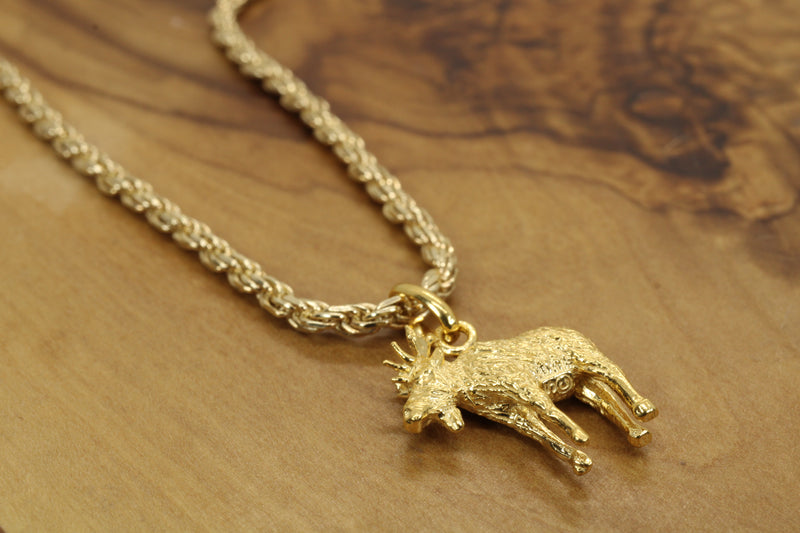 Gold Moose Necklace for him or her made in gold vermeil