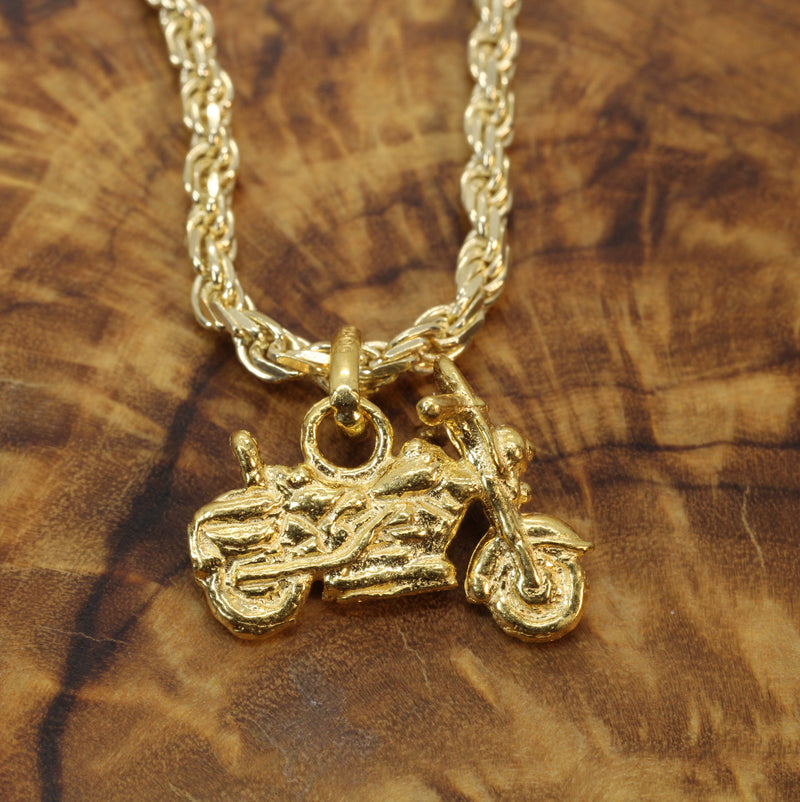 Gold Motorcycle Necklace for him or her made in 14kt gold vermeil