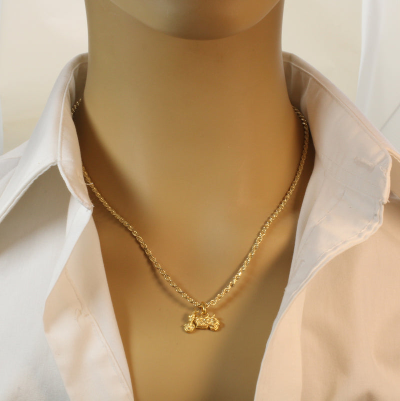 Gold Motorcycle Necklace for him or her made in 14kt gold vermeil