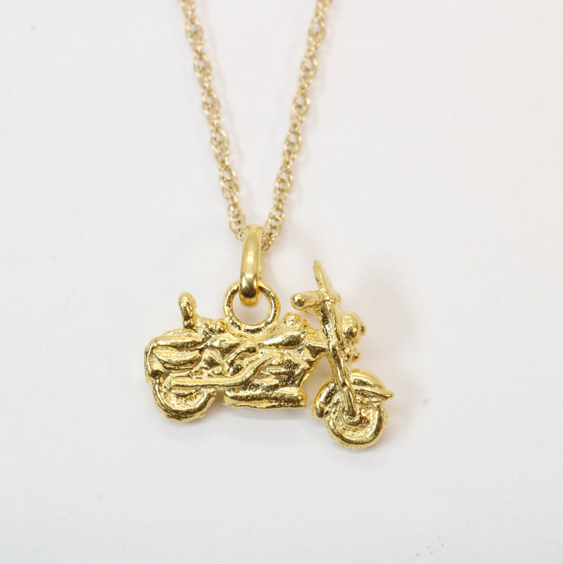 Gold Motorcycle Necklace for him or her made in 14kt gold vermeil
