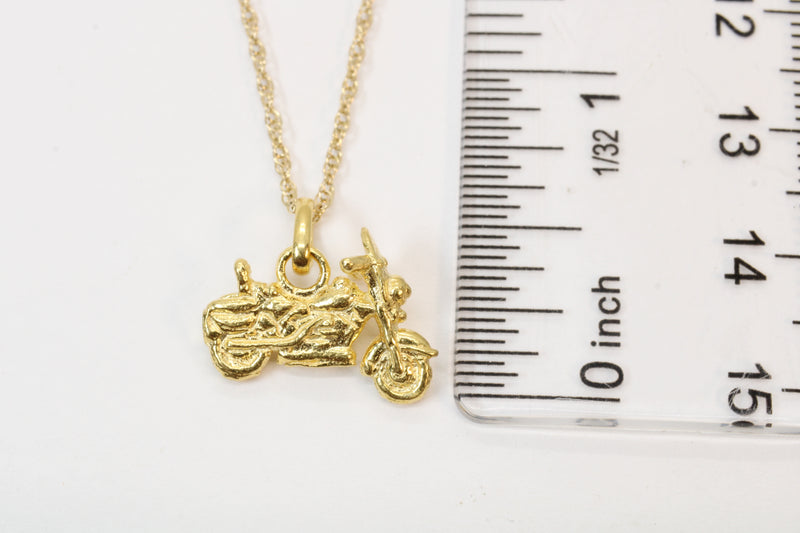 Gold Motorcycle Necklace for him or her made in 14kt gold vermeil