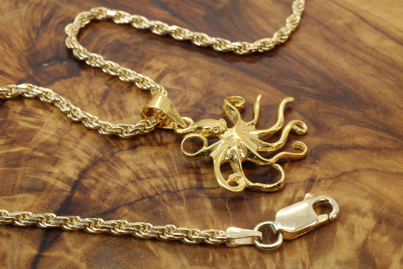 Gold Octopus or Squid Necklace made in 14kt gold vermeil