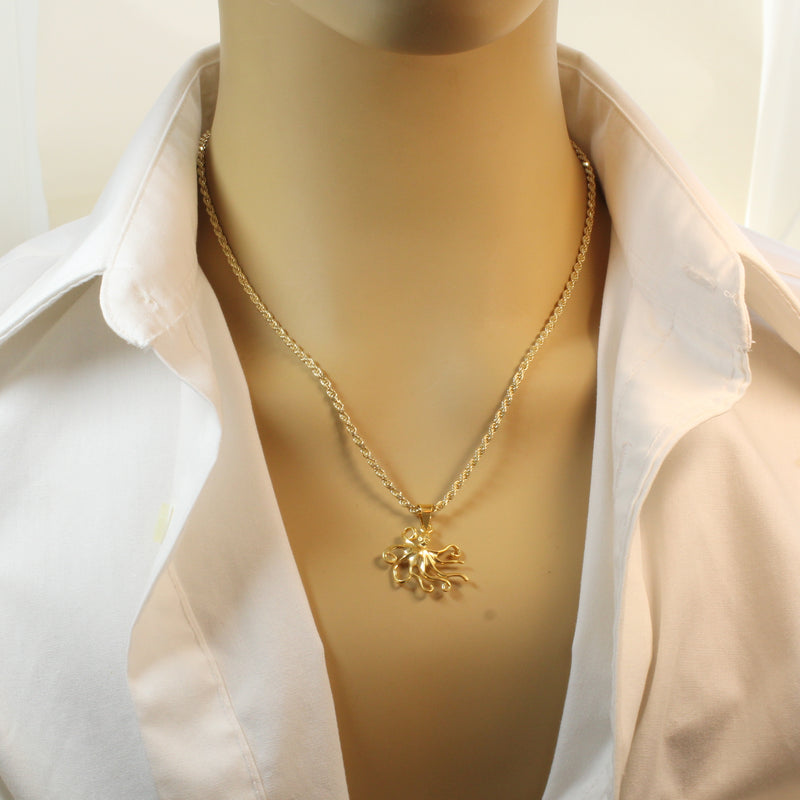 Gold Octopus or Squid Necklace made in 14kt gold vermeil