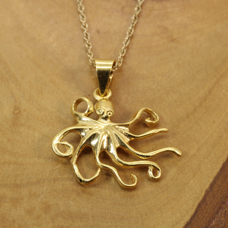 Gold Octopus or Squid Necklace made in 14kt gold vermeil