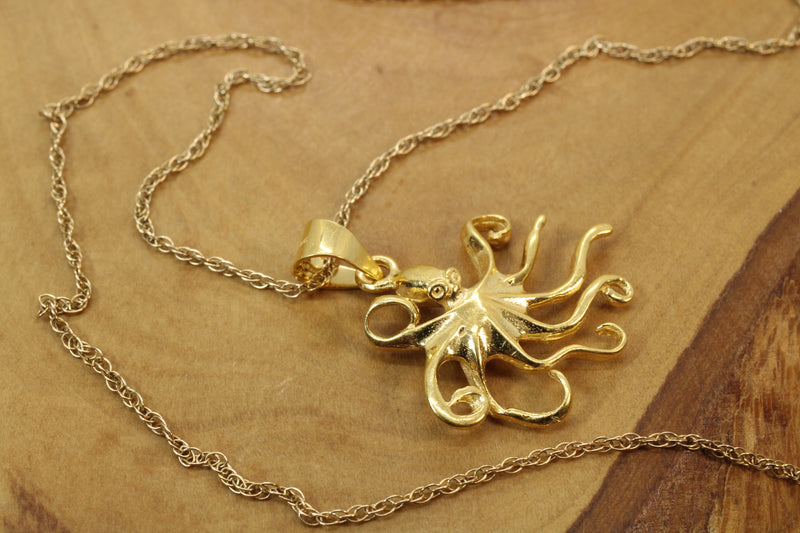 Gold Octopus or Squid Necklace made in 14kt gold vermeil