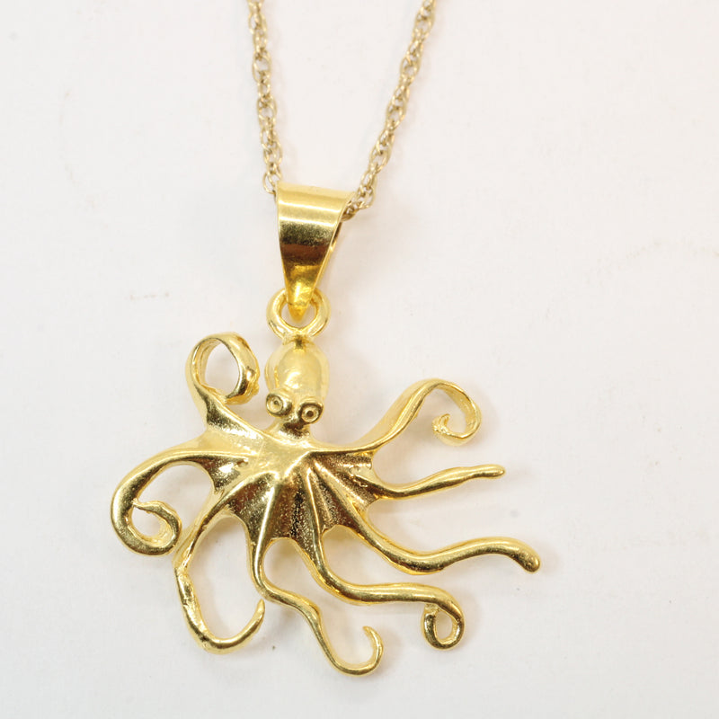 Gold Octopus or Squid Necklace made in 14kt gold vermeil