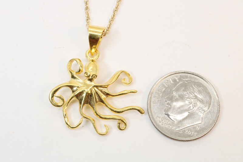 Gold Octopus or Squid Necklace made in 14kt gold vermeil