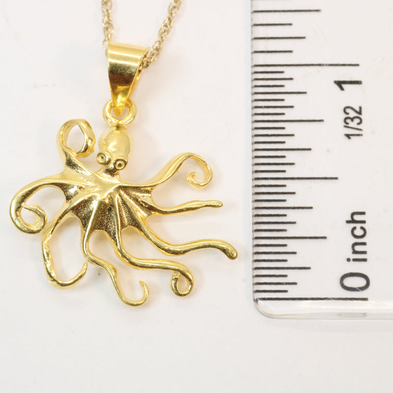 Gold Octopus or Squid Necklace made in 14kt gold vermeil