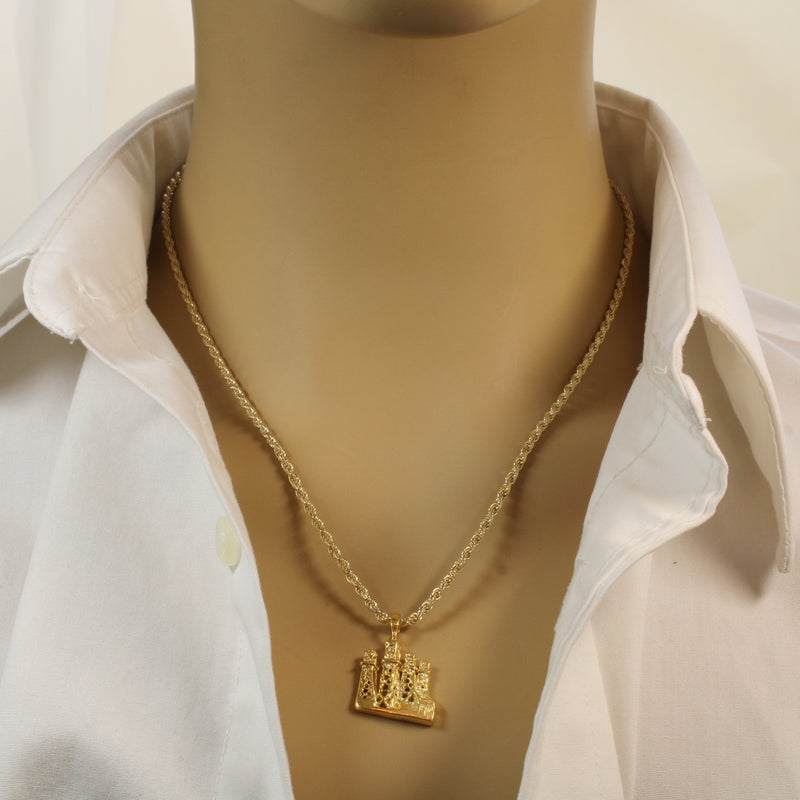 Gold Oil Wells Derricks Necklace for him made in 14kt gold vermeil