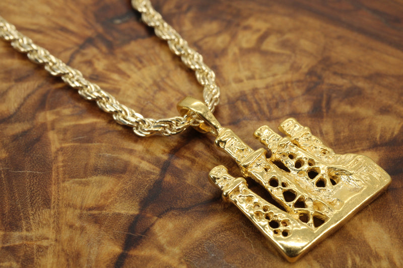 Gold Oil Wells Derricks Necklace for him made in 14kt gold vermeil