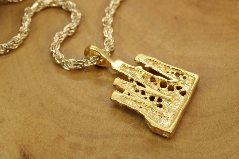 Gold Oil Wells Derricks Necklace for him made in 14kt gold vermeil