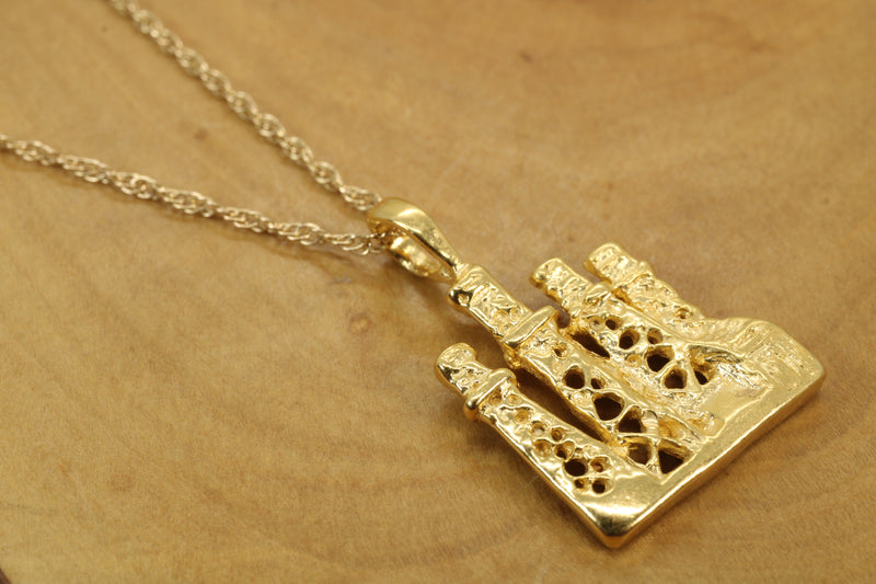 Gold Oil Wells Derricks Necklace for him made in 14kt gold vermeil