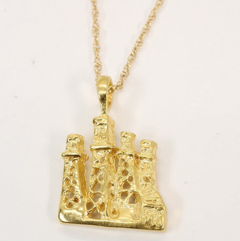Gold Oil Wells Derricks Necklace for him made in 14kt gold vermeil