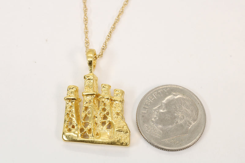 Gold Oil Wells Derricks Necklace for him made in 14kt gold vermeil