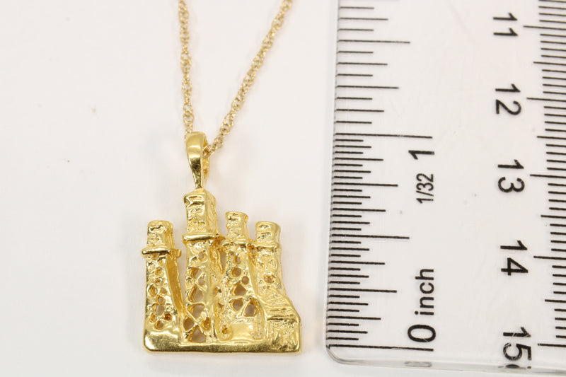 Gold Oil Wells Derricks Necklace for him made in 14kt gold vermeil