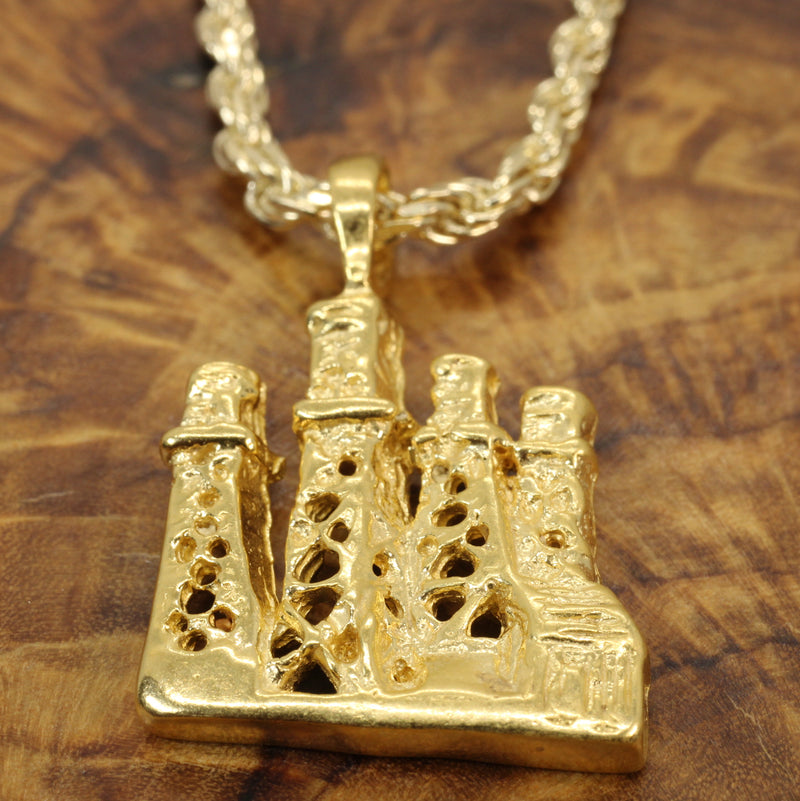 Gold Oil Wells Derricks Necklace for him made in 14kt gold vermeil
