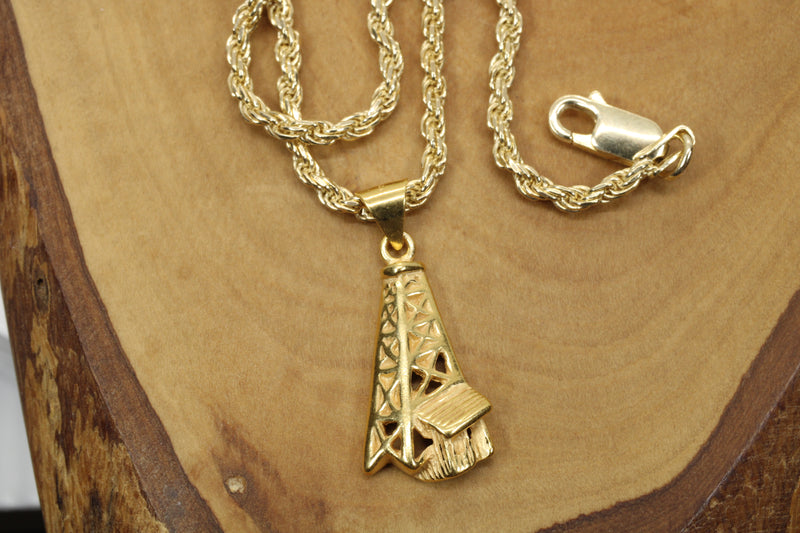 Gold Oil Derrick Necklace for him or her made in 14kt gold vermeil