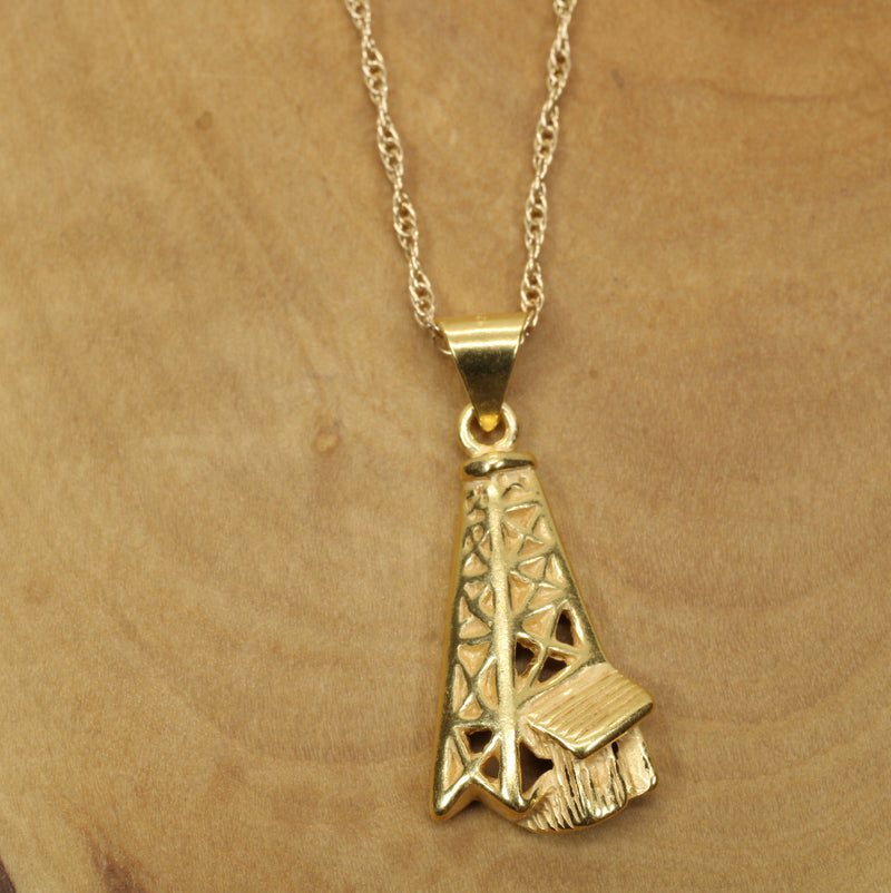 Gold Oil Derrick Necklace for him or her made in 14kt gold vermeil