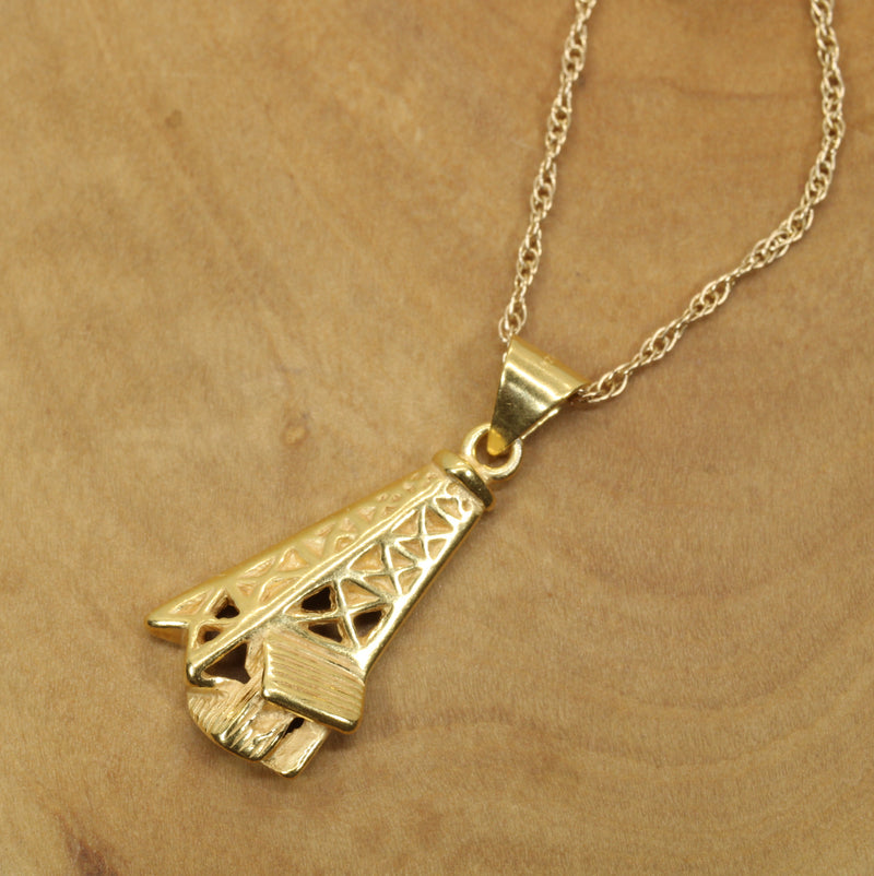 Gold Oil Derrick Necklace for him or her made in 14kt gold vermeil