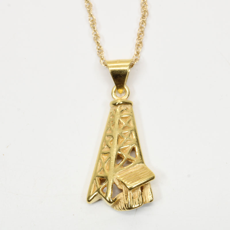 Gold Oil Derrick Necklace for him or her made in 14kt gold vermeil