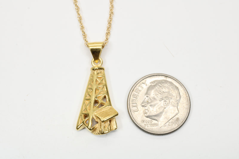 Gold Oil Derrick Necklace for him or her made in 14kt gold vermeil