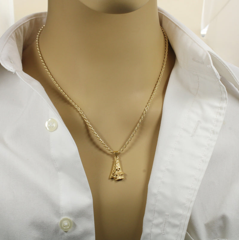 Gold Oil Derrick Necklace for him or her made in 14kt gold vermeil