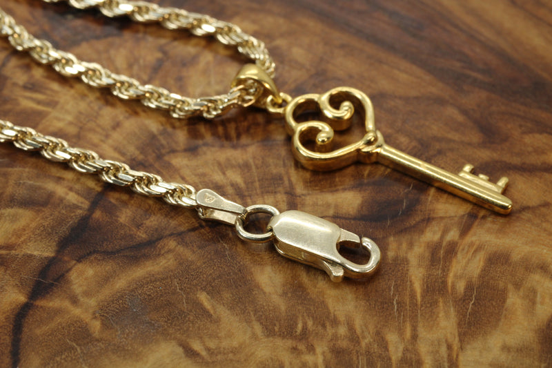 Gold Large Heart Key Necklace made in 14kt gold vermeil for him or her