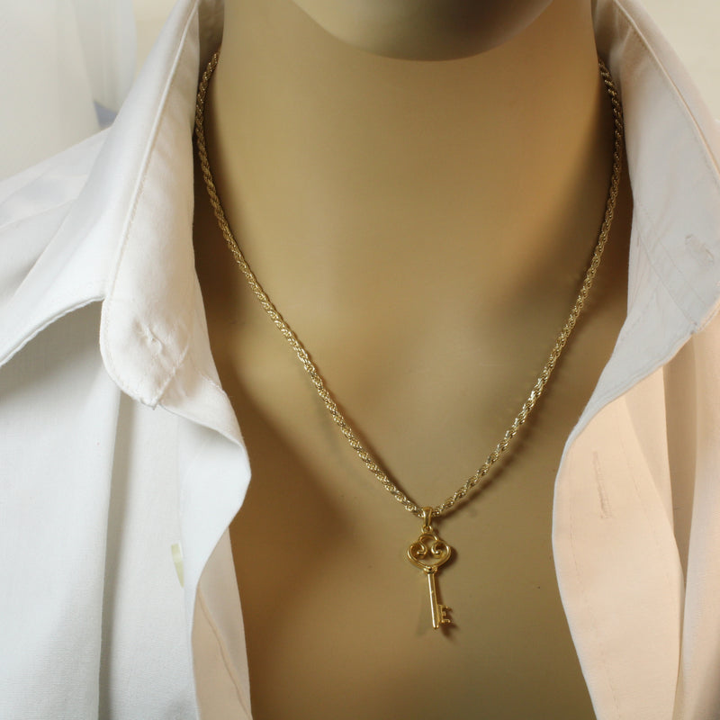 Gold Large Heart Key Necklace made in 14kt gold vermeil for him or her
