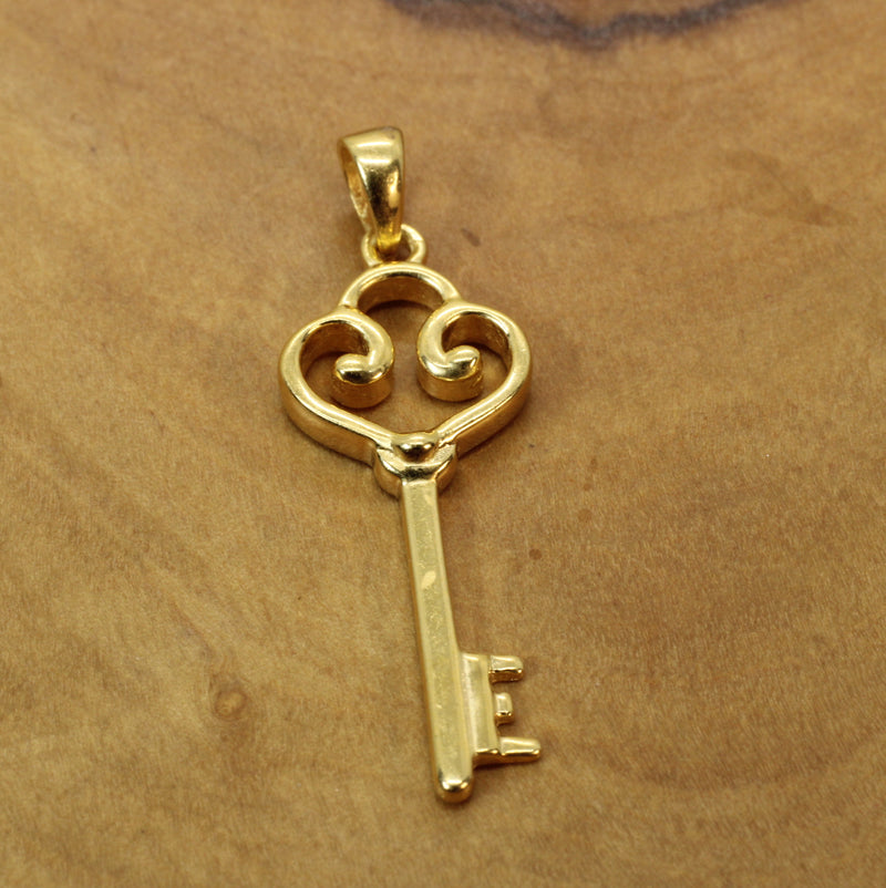 Gold Large Heart Key Necklace made in 14kt gold vermeil for him or her