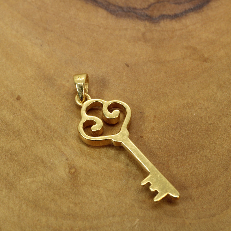 Gold Large Heart Key Necklace made in 14kt gold vermeil for him or her