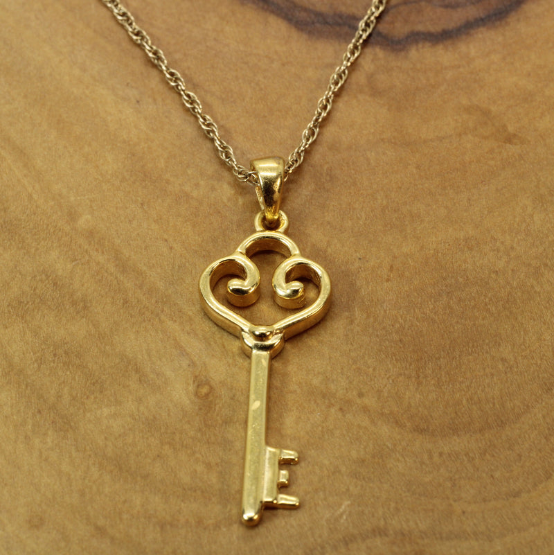 Gold Large Heart Key Necklace made in 14kt gold vermeil for him or her