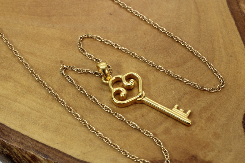 Gold Large Heart Key Necklace made in 14kt gold vermeil for him or her