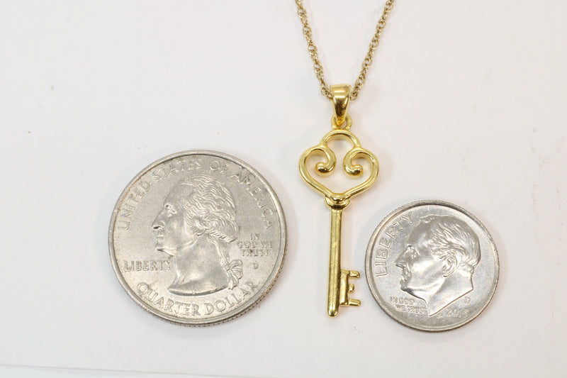 Gold Large Heart Key Necklace made in 14kt gold vermeil for him or her