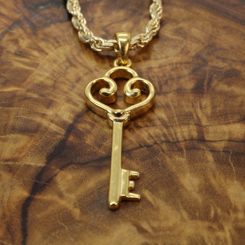 Gold Large Heart Key Necklace made in 14kt gold vermeil for him or her
