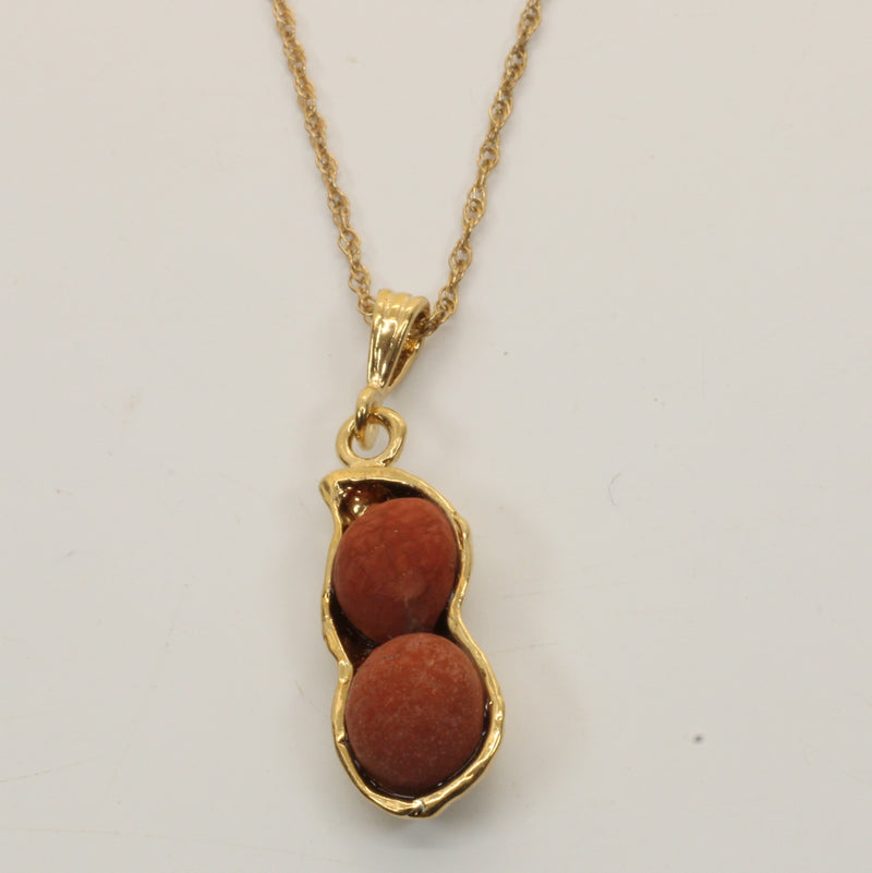 Gold Red Jasper Peanut Necklace with two peanuts 14kt Gold Vermeil