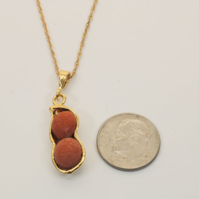 Gold Red Jasper Peanut Necklace with two peanuts 14kt Gold Vermeil