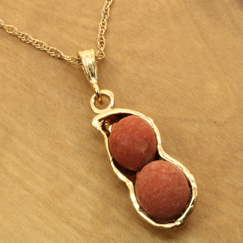 Gold Red Jasper Peanut Necklace with two peanuts 14kt Gold Vermeil