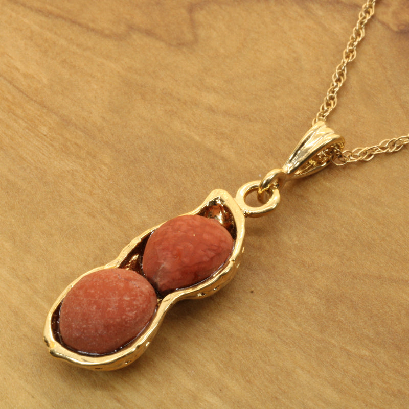 Gold Red Jasper Peanut Necklace with two peanuts 14kt Gold Vermeil