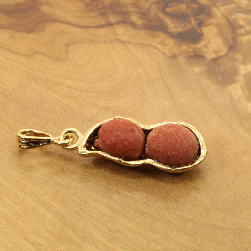 Gold Red Jasper Peanut Necklace with two peanuts 14kt Gold Vermeil