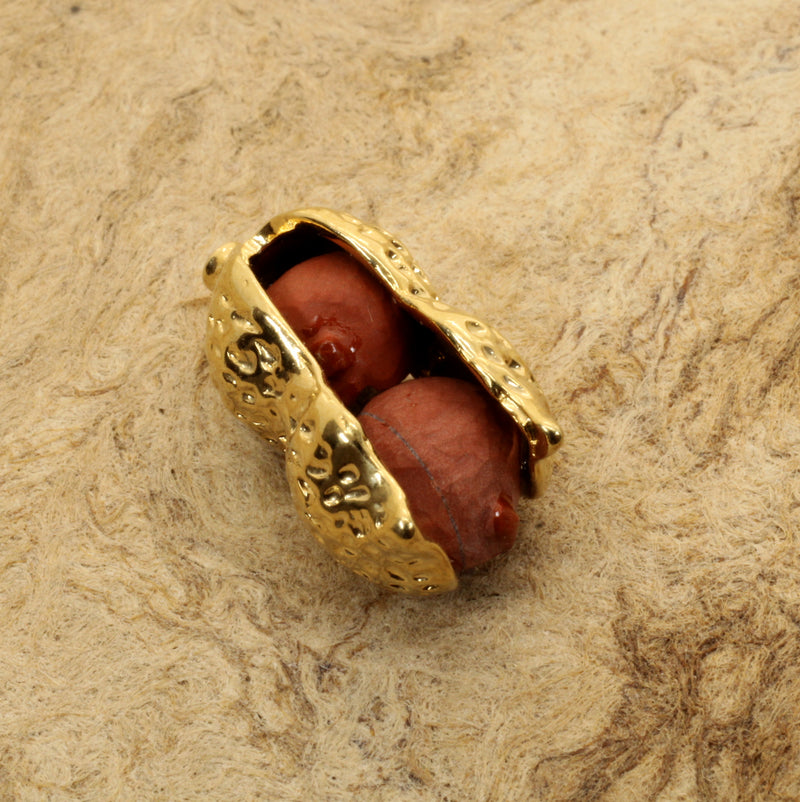 Gold Red Jasper Peanut Necklace Tie Tack 14kt Gold Vermeil