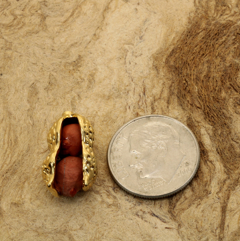 Gold Red Jasper Peanut Necklace Tie Tack 14kt Gold Vermeil