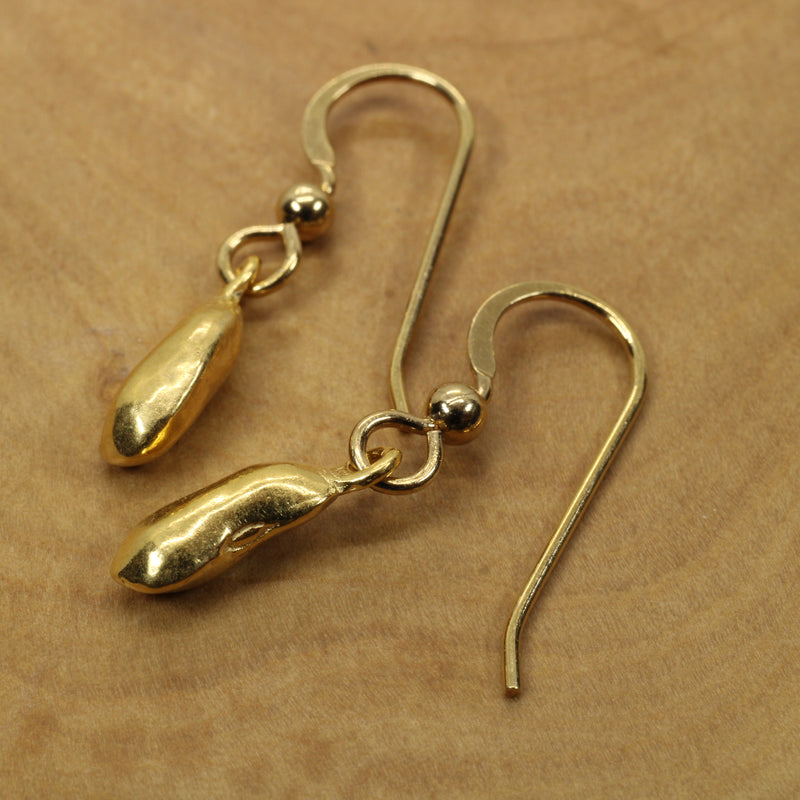 Gold pinto bean or black-eyed pea Earrings made in 14kt gold Vermeil